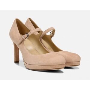 Naturalizer Nude Suede Talissa Mary Jane Platform Pumps Size 12 Pinup Retro Heel